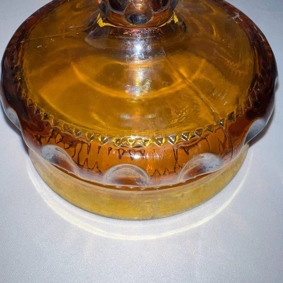 Indiana Amber Carnival Glass Kings Crown Thumbprint Compote Wedding Bowl VtG - Picture 6 of 6